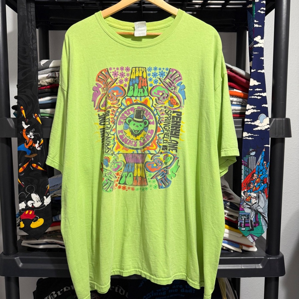 2000s Lime Green Jerry Garcia Tribute Party Graphic Tee 2XL